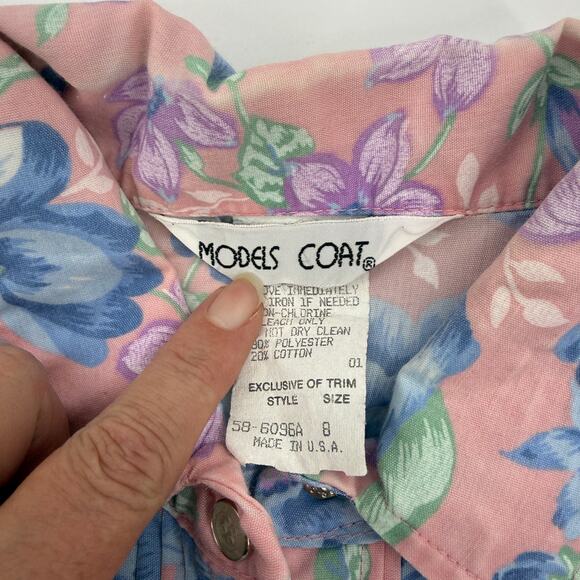 VTG MODELS COAT Womens House Jacket Floral Snap Cotton Size 8 Pockets Midi - Picture 5 of 10